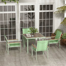 Set Tavolo e 4 Sedie con Braccioli da Giardino in Tessuto a Rete e Acciaio Verde