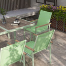 Set Tavolo e 6 Sedie con Braccioli da Giardino in Tessuto a Rete e Acciaio Verde