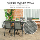 Set Tavolo e 4 Sedie Impilabili da Giardino in Acciaio e Rattan PE Grigio