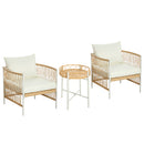 Set Tavolino e 2 Poltroncine con Cuscini da Giardino in Rattan PE Acciaio e Poliestere Giallo