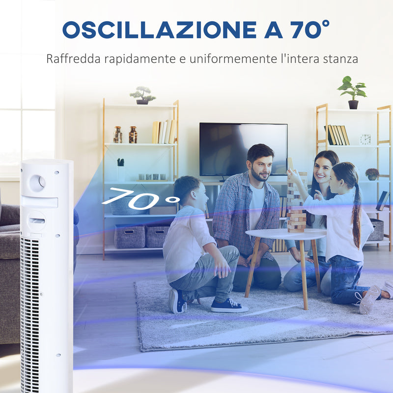 Ventilatore a Torre 45W a 3 Modalità e 3 Velocità con Timer da 12h 31.5x31.5x96 cm in ABS Bianco