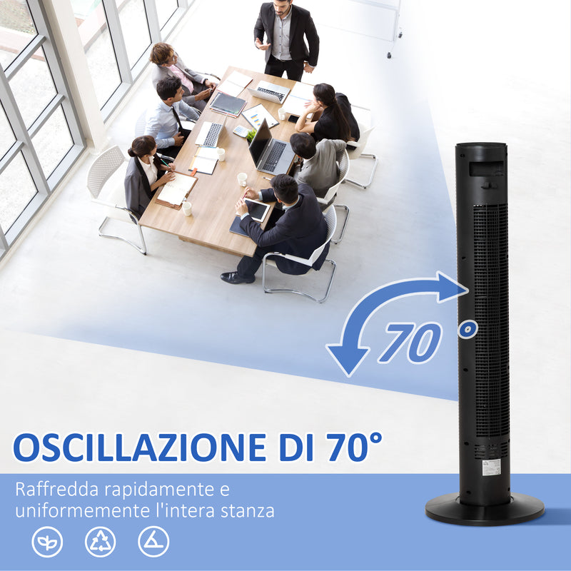 Ventilatore a Torre 45W a 4 Modalità e 3 Velocità con Timer da 12h 31.5x31.5x96 cm in ABS Nero