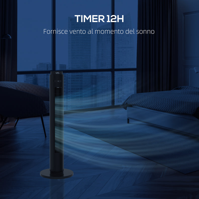 Ventilatore a Torre 45W a 4 Modalità e 3 Velocità con Timer da 12h Ø31.5x96 cm in ABS Nero