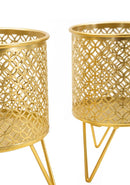 Porta Vasi Ceci Coppia Ø16x20 cm - Ø13x20 cm in Ferro Oro      
