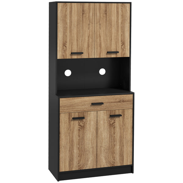 prezzo Credenza Cucina 80x40x180 cm con 2 Armadietti a 2 Ante e Cassetto in Legno Nero e color Legno