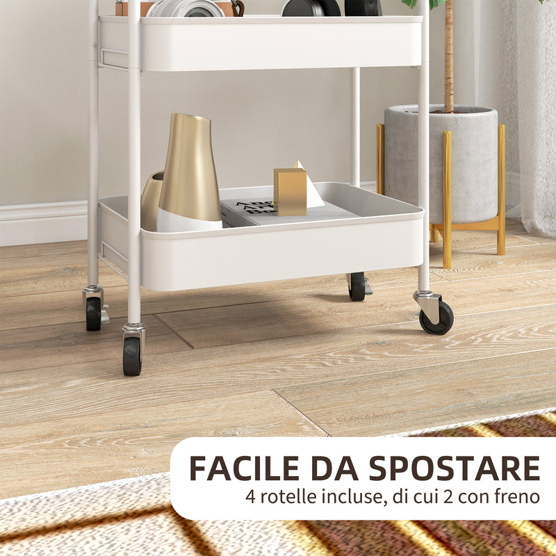 Carrello da Cucina a 3 Livelli con Maniglie e 4 Rotelle 45x30,6x79 cm in Acciaio Bianco