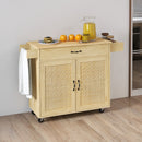 Carrello da Cucina con Piano Pieghevole 120x68x89 cm in Legno e Rattan Stile Boho
