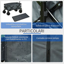 Carrello da Giardino Carico max 70kg con Maniglia Telescopica in Metallo e Tessuto Oxford Grigio