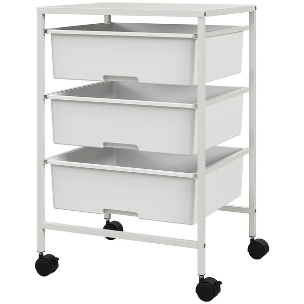 Carrello Multiuso con 3 Cestini Estraibili e Ruote 40,8x33,5x60,5 cm in Acciaio e PP Bianco online
