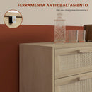 Cassettiera 6 Cassetti Stile Boho per Soggiorno e Camera da Letto 110x40x75 cm in Legno e Rattan Naturale