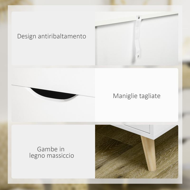 Cassettiera a 5 Cassetti per Camera da Letto con Maniglie Intagliate 60x40x77,5 cm in Legno Melaminico e Legno di Pino Bianco