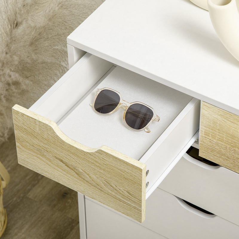 Cassettiera a 5 Cassetti per Camera da Letto con Maniglie Intagliate 60x40x77,5 cm in Legno Melaminico e Legno di Pino Bianco