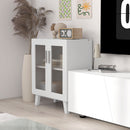Credenza Moderna Multiuso 61x35x75 cm con 2 Ante Trasparenti e 2 Ripiani Bianco