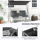 Dondolo 2 Posti con Tavolino e Portabicchieri 175x110x165 cm in Metallo e Poliestere Grigio