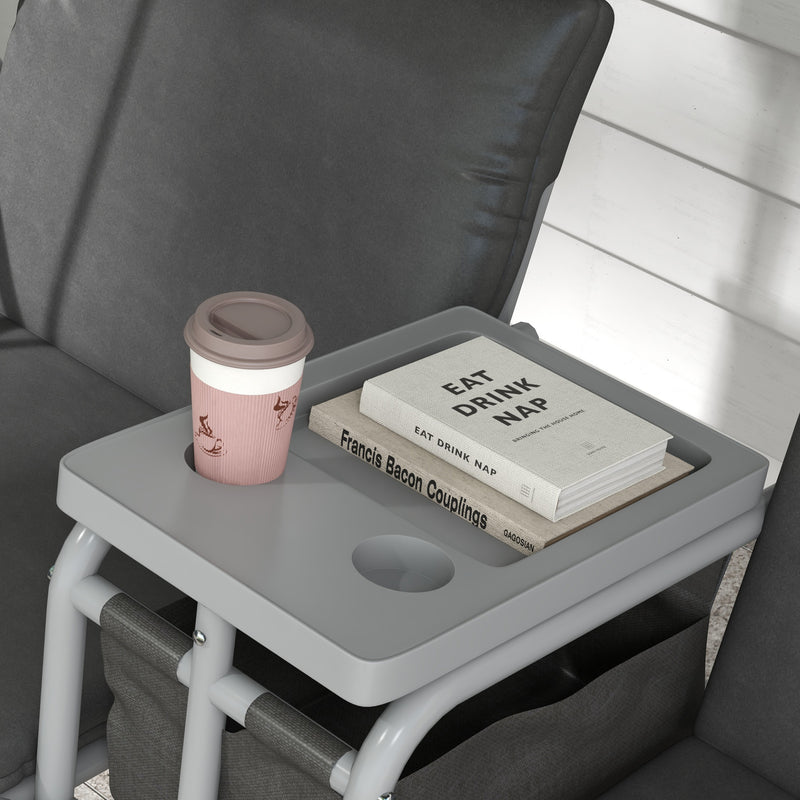 Dondolo 2 Posti con Tavolino e Portabicchieri 175x110x165 cm in Metallo e Poliestere Grigio