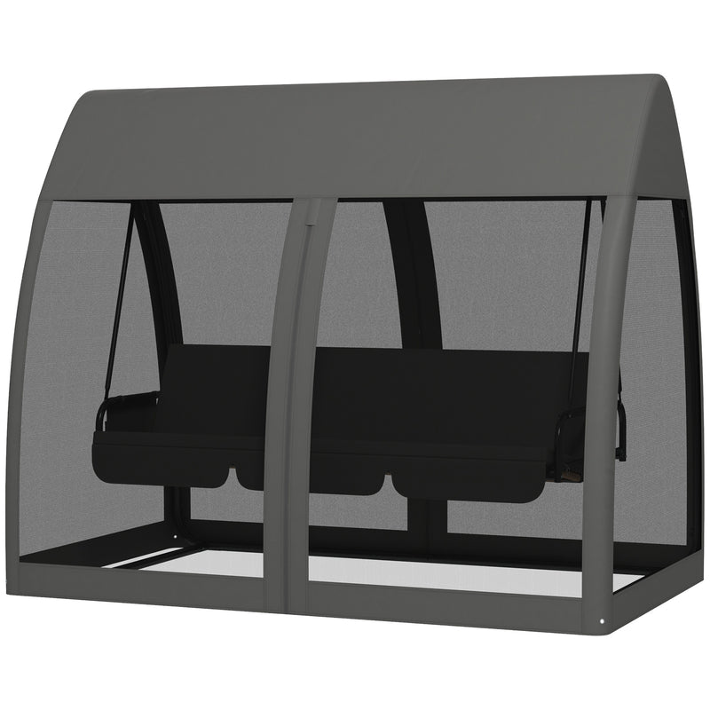 Dondolo da Giardino 2 in 1 Convertibile in Letto 240x140x197 cm con Cuscini e Zanzariera Grigio
