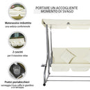 Dondolo Letto da Giardino 3 Posti 200x120x164 cm con Tetto Regolabile e 2 Portabicchieri Crema