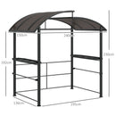 Gazebo per Barbecue con Tetto e 2 Ripiani Portaoggetti 240x150x230 cm in Metallo e PC Grigio Scuro
