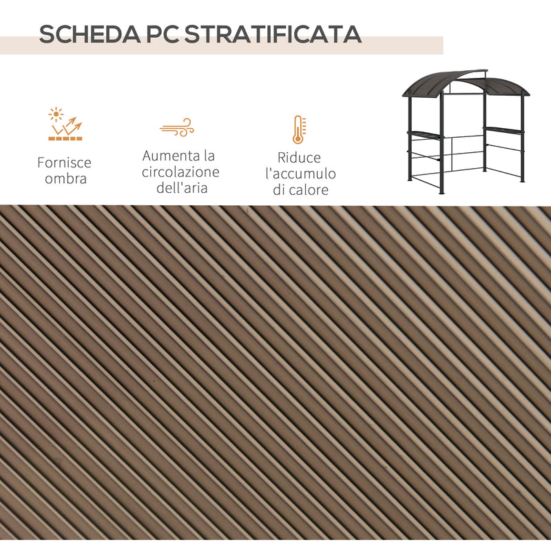 Gazebo per Barbecue con Tetto e 2 Ripiani Portaoggetti 240x150x230 cm in Metallo e PC Grigio Scuro