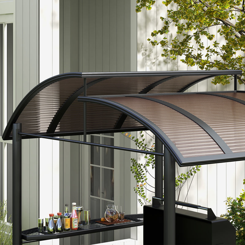 Gazebo per Barbecue con Tetto e 2 Ripiani Portaoggetti 240x150x230 cm in Metallo e PC Grigio Scuro