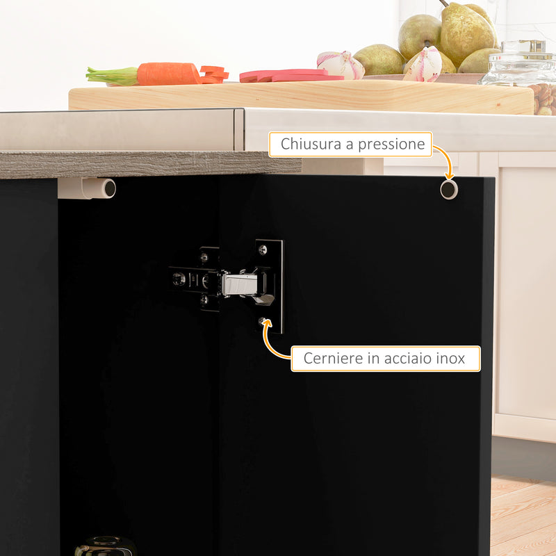 Isola per Cucina con 2 Ripiani Aperti e 2 Armadietti 105x60x82 cm in MDF Rovere e Nero