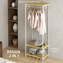 Mobile Appendiabiti 2 in 1 con Ripiano a 2 Livelli 60x40x167,5 cm in Acciaio e Truciolato Bianco e legno naturale