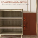 Mobile Multiuso in Stile Boho 80x38x100 cm con Ante in Rattan e Ripiano Aperto Rovere
