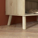 Mobile Multiuso in Stile Boho 80x38x100 cm con Ante in Rattan e Ripiano Aperto Rovere