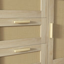 Mobile Multiuso Stile Boho con Armadietto e 3 Cassetti 80x36x75 cm in Legno e Rattan Rovere