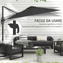 Ombrellone a Braccio per Esterno con Luci a LED e Angolo Regolabile Ø3x2,5 m in Alluminio e Poliestere Grigio