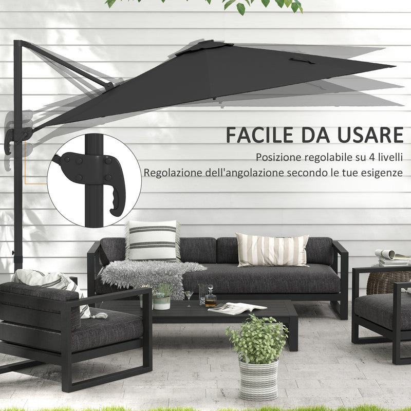 Ombrellone a Braccio per Esterno con Luci a LED e Angolo Regolabile Ø3x2,5 m in Alluminio e Poliestere Grigio