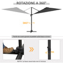 Ombrellone a Braccio per Esterno con Luci a LED e Angolo Regolabile Ø3x2,5 m in Alluminio e Poliestere Grigio