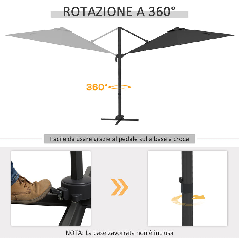 Ombrellone a Braccio per Esterno con Luci a LED e Angolo Regolabile Ø3x2,5 m in Alluminio e Poliestere Grigio