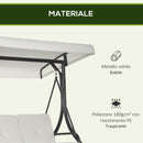 Dondolo Letto da Giardino 3 Posti con Tettuccio Regolabile 195x117x175 cm in Acciaio e Poliestere Crema e Nero