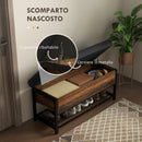 Panca Scarpiera da Ingresso Industriale con Ripiano Nascosto 100x40x50 cm in Truciolato e Acciaio Marrone e Nero