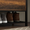 Panca Scarpiera da Ingresso Industriale con Ripiano Nascosto 100x40x50 cm in Truciolato e Acciaio Marrone e Nero