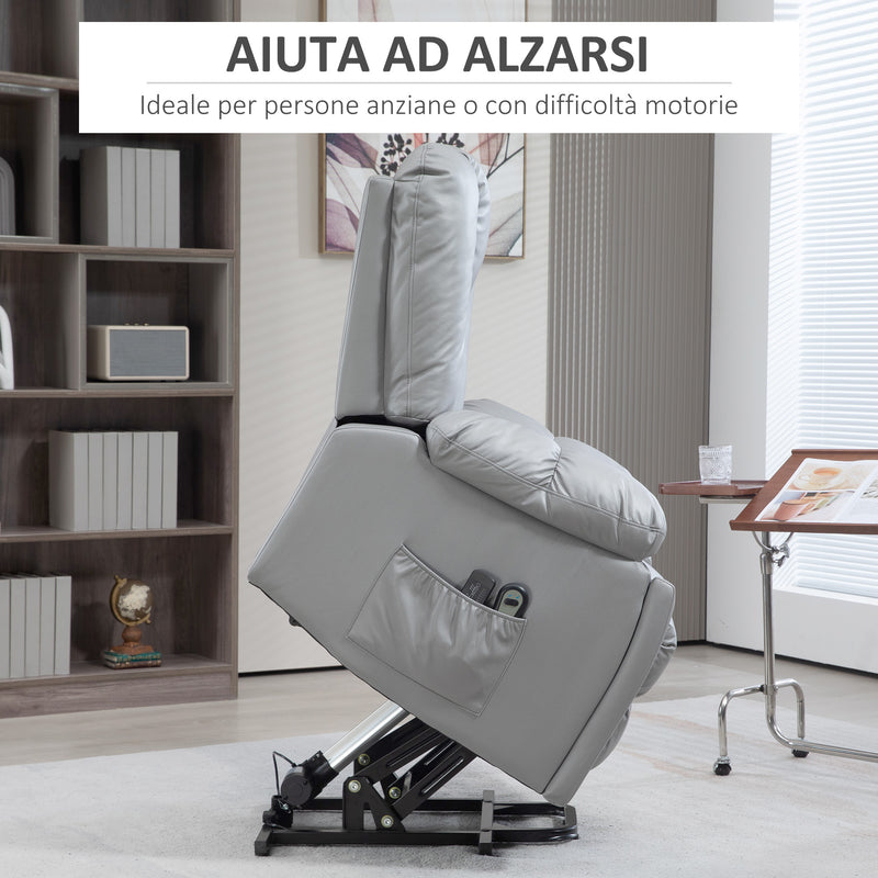 Poltrona Alzapersona Elettrica Massaggiante a 8 Punti 1 Motore 94x96x106 cm in Microfibra Grigio