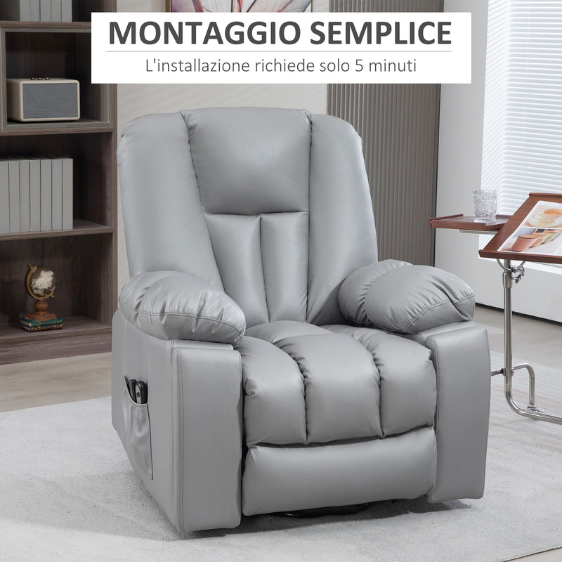 Poltrona Alzapersona Elettrica Massaggiante a 8 Punti 1 Motore 94x96x106 cm in Microfibra Grigio
