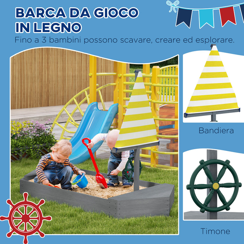 Sabbiera per Bambini 3-8 Anni a forma di Barca 190x90x138 cm in Legno di Abete e Poliestere