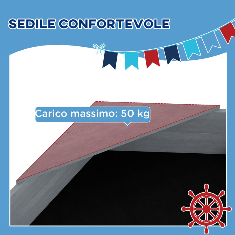 Sabbiera per Bambini 3-8 Anni a forma di Barca 190x90x138 cm in Legno di Abete e Poliestere