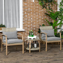 Set Salotto da Giardino con 2 Poltroncine con Cuscini e Tavolino in Vetro in Rattan Marrone e Grigio