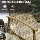 Set Salotto da Giardino con 2 Poltroncine con Cuscini e Tavolino in Vetro in Rattan Marrone e Grigio