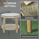 Set Salotto da Giardino con 2 Poltroncine con Cuscini e Tavolino in Vetro in Rattan Marrone e Grigio