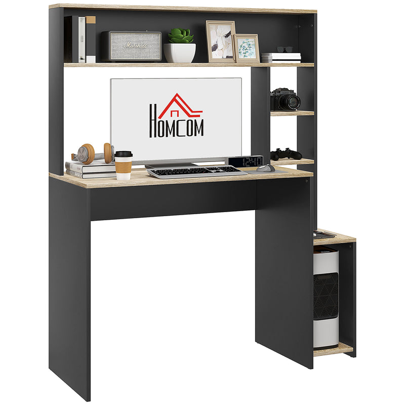 Scrivania Moderna con Ripiani e Supporto per CPU 114x45x138 cm in Legno Grigio e Legno Naturale