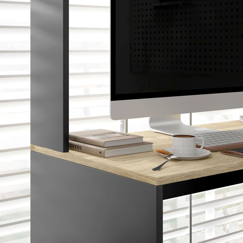 Scrivania Moderna con Ripiani e Supporto per CPU 114x45x138 cm in Legno Grigio e Legno Naturale