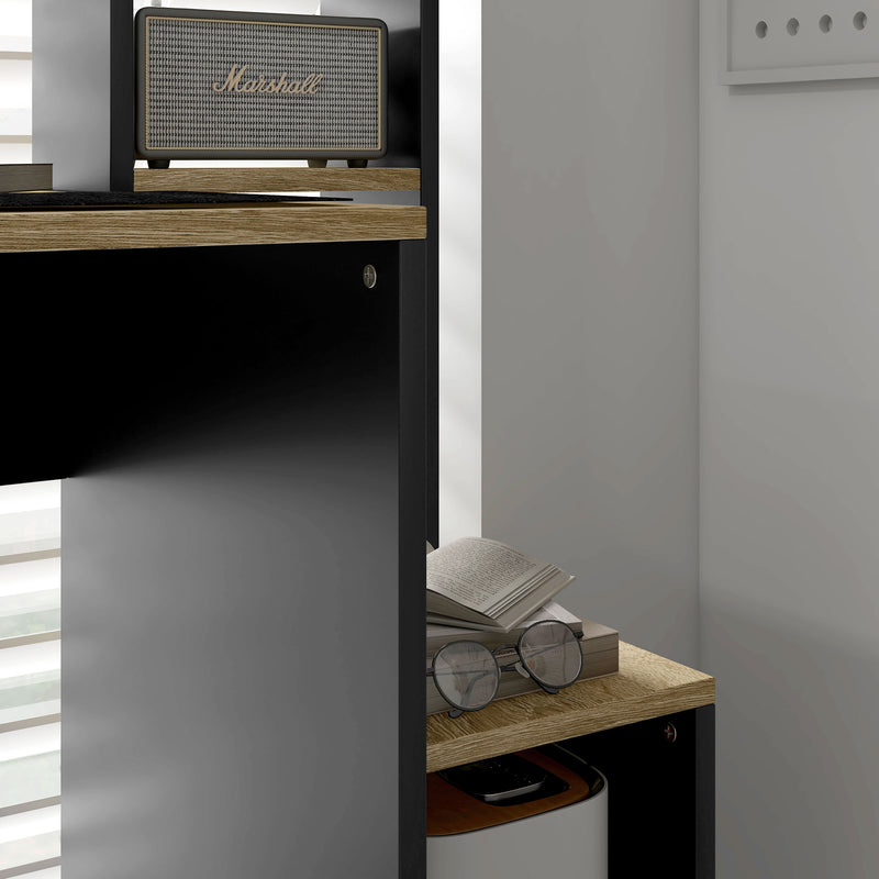 Scrivania Moderna con Ripiani e Supporto per CPU 114x45x138 cm in Legno Grigio e Legno Naturale