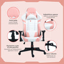 Sedia da Gaming Reclinabile 155° con Poggiatesta e Supporto Lombare 69x54x125-132,5 cm in Similpelle Rosa