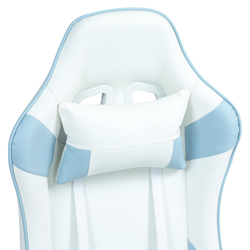 Sedia da Gaming Reclinabile 135° con Poggiatesta e Supporto Lombare 67x60x120-128 cm in Similpelle Azzurro