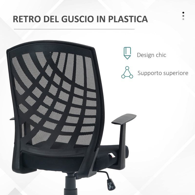 Sedia Poltrona Operativa da Ufficio 58x56x97,5-106,5 cm Funzione Dondolo e Tessuto a Rete Nero