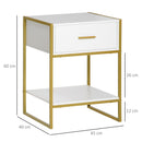Set 2 Comodini Moderni con Cassetto e Ripiano Aperto 45x40x60 cm in MDF e Acciaio Bianco e Oro